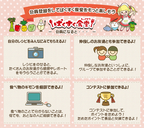 ぱくすく食堂に会員登録すると、どんなことができるの？